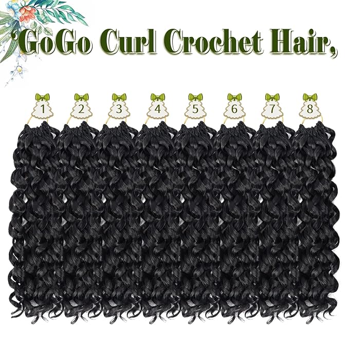 Vomella GoGo Curl Crochet Hair 8 Packs 14 Inch Water Wave Curly Crochet Hair for Women Short Beach Curl Synthetic Deep Twist Crochet Hair Extensions(1b#)
