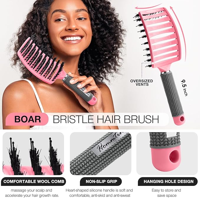 Hommtina 4Pcs Vented Brush Set for Thick/Wet/Dry/Wavy/Oil/Long Hair - Afro America/African Hair (4 PCS, Pink)