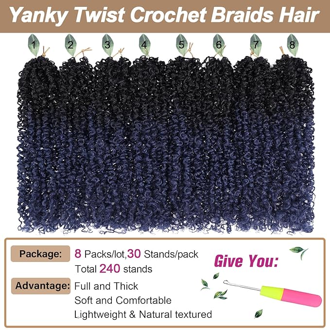 COOKOO 12 Inch Pre Twisted Mini Yanky Twist Crochet Hair 8 Small Bundles 30 Strands/pack Short Spring Twist Braids Hair Bohemian Passion Twist Curly Crochet Braids Synthetic Hair Extensions for Women