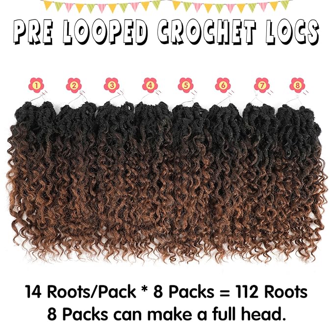 Fulcrum Goddess Locs Crochet Hair 10 Inch, 8 Packs New Faux Locs Crochet Hair for Black Women, Crochet locs with Curly Ends (10Inch (Pack of 8), 1B/4/30#)