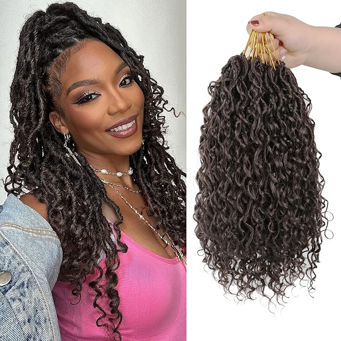 14 Inch 9 Packs Synthetic Faux Locs Crochet Hair for Black Women, River Locs Hair Extensions Boho Style Pre looped Faux Locs with Curly Ends