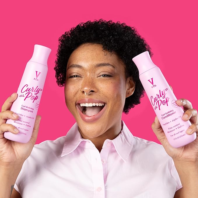 V&Co. Beauty Curly Hair Shampoo & Conditioner Set (12 Oz. Each) with Peptide Technology, Enhances Curl Definition, Sulfate Free Conditioner and Shampoo for Naturally Curly Hair, Gentle, Color Safe