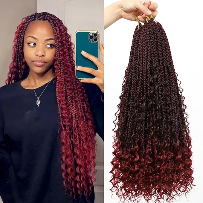 FIRSTCYH HAIR 8 Packs 18 Inch Boho Box Braids Crochet Braids Hair Synthetic Braiding Hair Goddess Box Braids Crochet Hair for Black Women (18(8Packs), 1B/Bug)