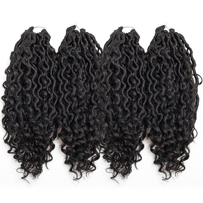 Goddess Locs Crochet Hair 12Inch Pre-looped Short River Locs Curly Faux locs Crochet Hair Hippie Locs Bohemian Locs Crochet Braids 4Packs(1B, 12inch)