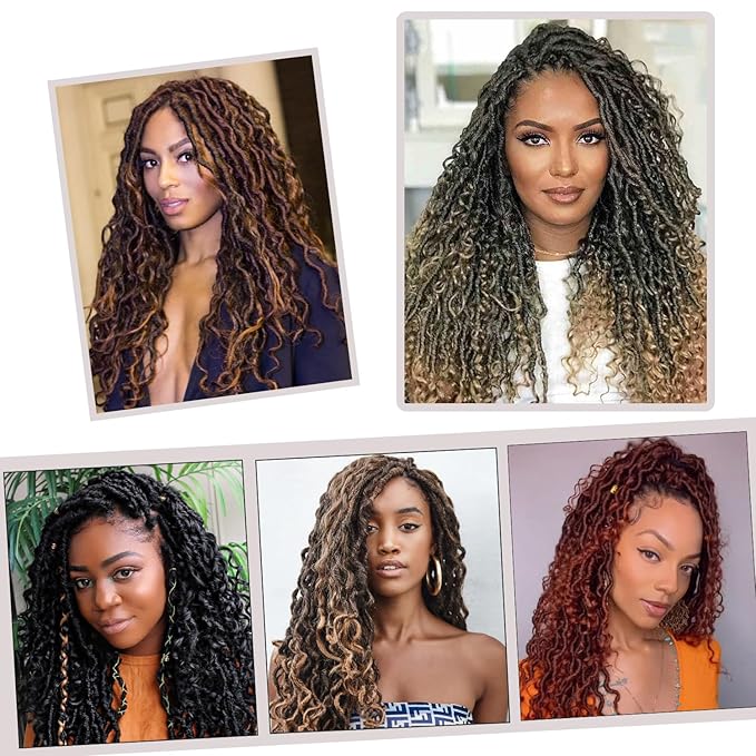 Goddess Locs Crochet Hair 18 Inch 9 Packs Synthetic Faux Locs Crochet Hair for Black Women, River Locs Hair Extensions Style Pre looped Crochet Locs with Curly Ends