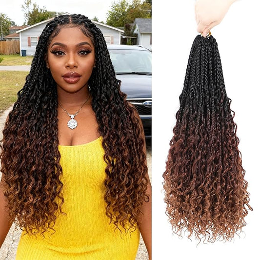8 Packs Crochet Box Braids Hair-18 Inch Crochet Hair For Black Women Pre loople Crochet Hair with Curly Ends Goddess Box Braids Crochet Hair Braiding Hair Crochet Braids Hair for Black Women(1B/33/30)