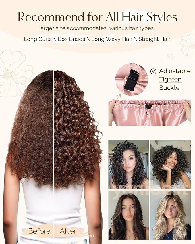 YANIBEST Long Bonnet Braid Bonnet for Sleeping Adjustable Satin Silk Bonnet for Braids Sleep Bonnet for Women Locs Blush Pink