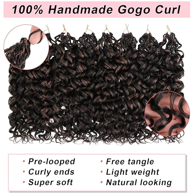10 Inch Gogo Curl Crochet Hair 8 Packs Natural Black Ocean Wave Crochet Hair Deep Twist Pre-looped Goddess Box Braids Short Curly Water Wave Synthetic Braiding Hair for Women (16Strands/pack 1BH30#)