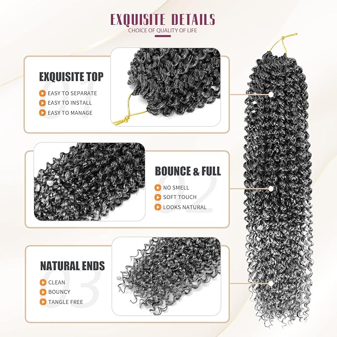 Dansama Passion Twist Hair Water Wave Braiding Hair for Butterfly Style Crochet Braids Bohemian Hair Extensions (18inch (Pack of 6), T1B/GREY, Economy Pack)
