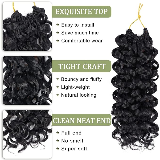 Vomella GoGo Curl Crochet Hair for Women - 8 Packs Water Wave 12 Inch Curly Crochet Hair Ocean Wave Beach Curl Synthetic Crochet Hair Extensions (1b#)