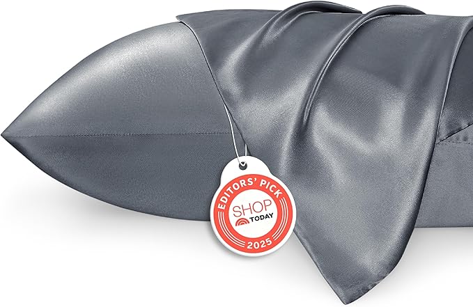 Bedsure King Size Satin Pillowcase Set of 2 - Space Grey Silky Pillow Cases for Hair and Skin with Envelope Closure, Similar to Silk Pillow Cases, Gifts for Women Men, 20x36 Inches, 2pcs