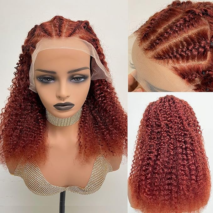 200% Density Reddish Brown Deep Wave Lace Front Wigs Human Hair 13x4 HD Transparent Curly Human Hair Wig Pre Plucked 13X4 Ginger Brown Wig Human Hair Glueless Colored Wigs With Baby Hair 18inch