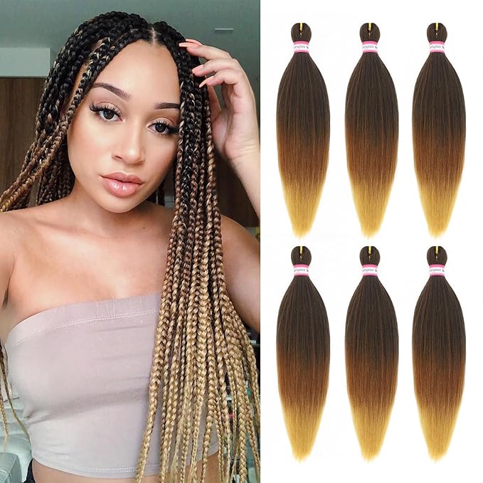 Dorsanee Ombre Braiding Hair Pre Stretched 20 Inch 6 Packs Braiding Hair Extensions for Crochet Box Braids Twists Locs Hair Itch Free Soft Yaki Texture Hot Water Setting (20inch,#1B/30/27)