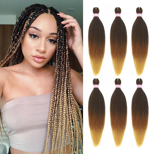 Dorsanee Ombre Braiding Hair Pre Stretched 20 Inch 6 Packs Braiding Hair Extensions for Crochet Box Braids Twists Locs Hair Itch Free Soft Yaki Texture Hot Water Setting (20inch,#1B/30/27)