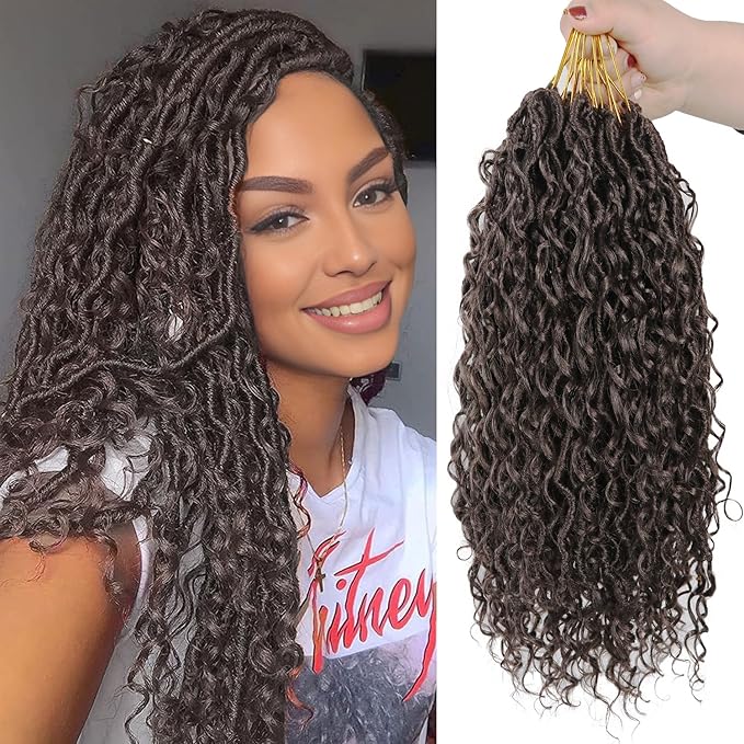 Goddess Locs Crochet Hair 18 Inch 9 Packs Synthetic Faux Locs Crochet Hair for Black Women, River Locs Hair Extensions Style Pre looped Crochet Locs with Curly Ends