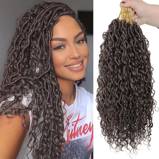 Goddess Locs Crochet Hair 18 Inch 9 Packs Synthetic Faux Locs Crochet Hair for Black Women, River Locs Hair Extensions Style Pre looped Crochet Locs with Curly Ends