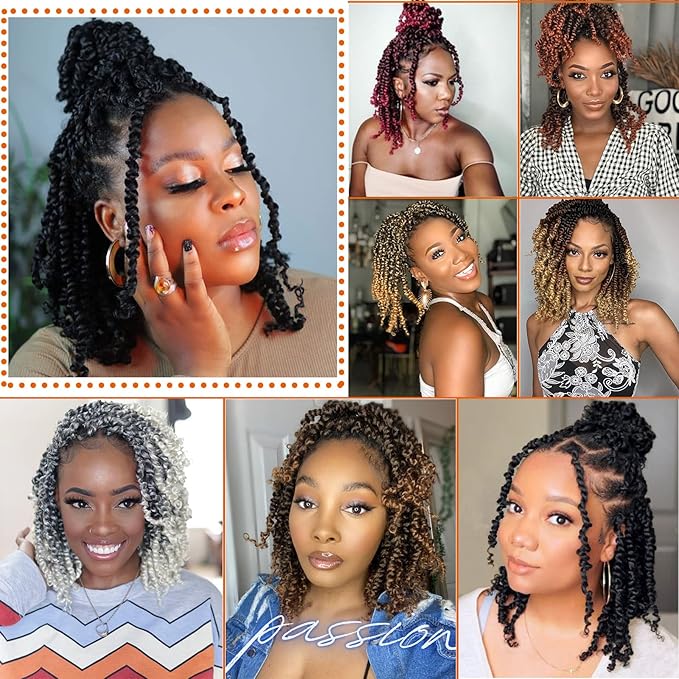 Short Passion Twist Hair 8 Inch Pre-twisted Passion Twist Crochet Hair for Women 8 packs Pre-looped Water Wave Crochet Braids Bohemian Curly Braiding Hair Synthetic Hair Extensions 1B/Gray
