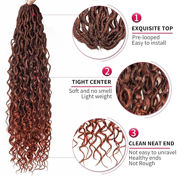 Goddess Locs Crochet Hair 22Inch Curly Faux Locs Crochet Hair,6Packs Pre-looped River Loc BohemianLocs Crochet Braids for Black Women(1B/350, 22inch)