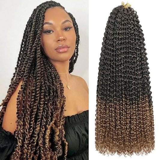 Passion Twist Hair 18 Inch 8 Packs Water Wave Crochet Hair Bohemian Braiding Hair for Boho Locs Pre Looped Crochet Braids Hair for Black Women （T/27#）
