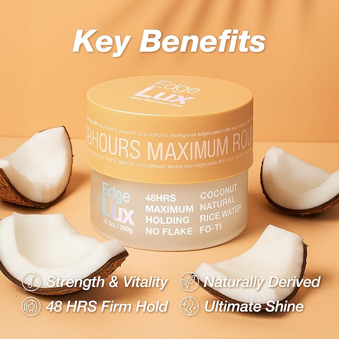 Edge Lux Edge Control Gel with Castor Oil, Keratin, Biotin, and Olive Oil - 48 Hour Maximum Hold, Non-Flaking, Non-Greasy, Scented, Conditioning Styling Gel for All Hair Types