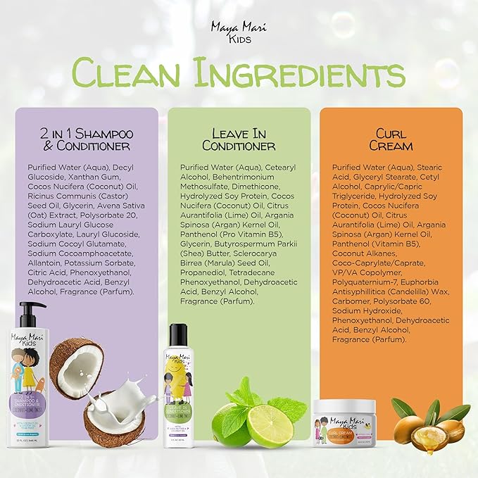 Kids Curly Hair Gift Set | 2-in-1 Kids Shampoo & Conditioner, Curl Cream, & Leave-In Conditioner | Shea Butter, Tear-Free, Frizz Control, & Sulfate-Free, 32 Fl Oz