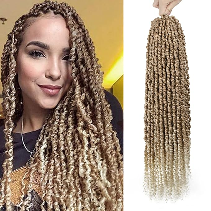 Passion Twist Hair - 8 Packs 24 Inch Passion Twist Crochet Hair For Women, Crochet Pretwisted Curly Hair Passion Twists Synthetic Braiding Hair Extensions (24 Inch 8 Packs, T27/613)