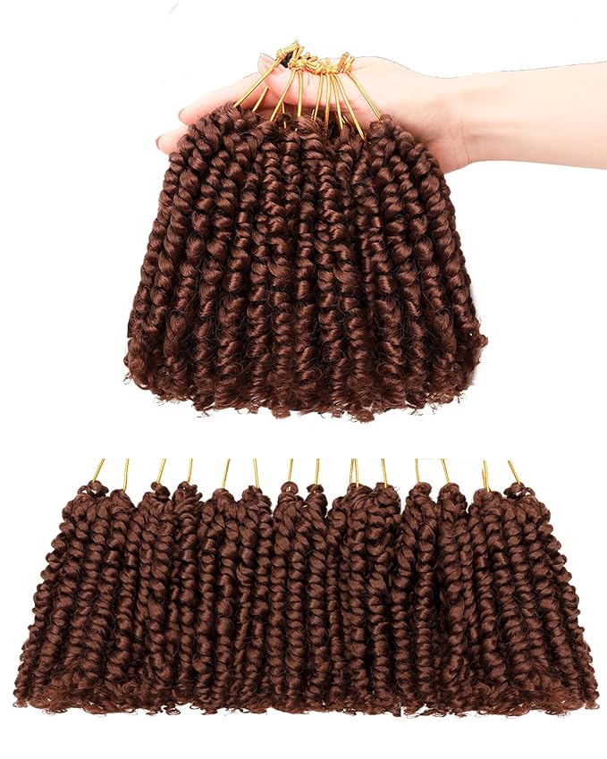 4 Inch 7 Packs Super Short Passion Twist Crochet Hair for Black Women and Kids-Pure Brown Pre Looped Pretwisted Soft Hair Extensions,Braided by Synthetic Spring Kinky Twist Bohemian Curl(4"-7P,30#)