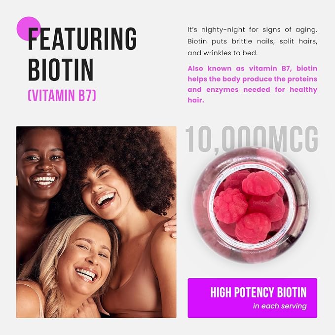 NutraChamps Sugar Free Biotin Gummies 10000mcg [High Potency] - Healthy Hair, Skin & Nails for Women, Men & Kids - 5000mcg in Each Gummy - Vegan Hair Health Vitamins Supplement - Raspberry (2-Pack)