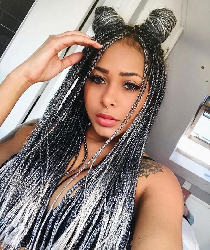 Pre Stretched Braiding Hair Ombre Tgrey 24 Inch 8 Packs, Synthetic Yaki Braiding Hair Pre Stretched
