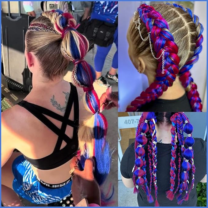Rose Red+Blue Pre stretched Braiding Hair 2 Packs Pre feathered Braid Hair Extensions 30 Inches Hair Braids
