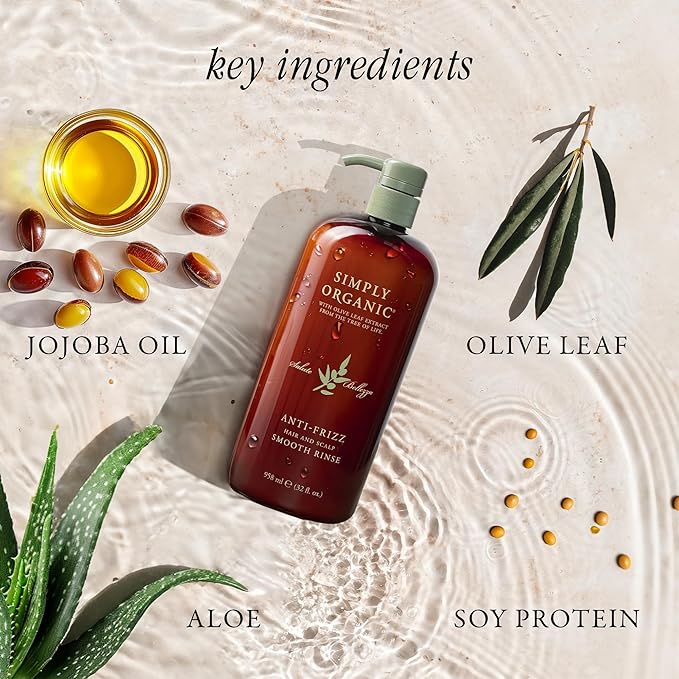 SIMPLY ORGANIC Frizz Control Deep Scalp & Hair Conditioner, Made in Italy, All Natural Cruelty Free Hair Care for Women & Men, Aloe, Jojoba Oil, Olive Leaf Extract, 32 fl oz/958 ml, ANTI-FRIZZ