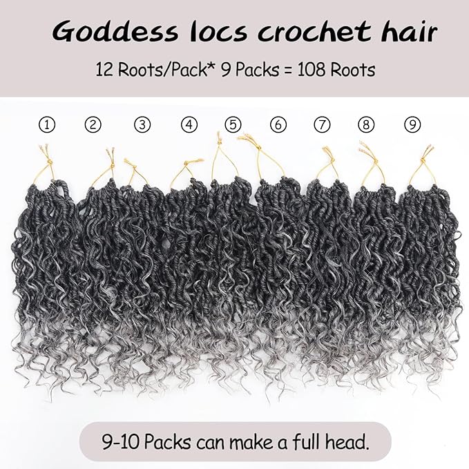 Goddess Locs Crochet Hair,8 Inch 9 Packs Faux Locs Synthetic Crochet Hair for Black Women, Boho Style Pre looped crochet with Curly Ends