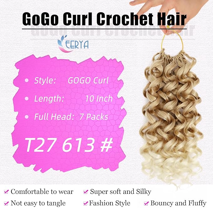 7 Packs GoGo Curl Crochet Hair 10 Inch Short Strawberries & Cream Curly Crochet Hair for Women Deep Wave Beach Curl Crochet Braids Synthetic Braiding Hair Extensions(10 Inch, T27/613)