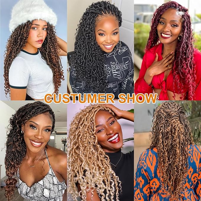 COOKOO Natural Black Goddess Crochet Hair - 10 Inch, 8 Packs Pre-looped Faux Locs with Curly Ends - Bohemian Locs Crochet Braids for Black Women