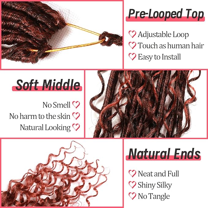 Goddess Locs Crochet Hair-24 Inch 8 Packs Boho Faux Locs Crochet Hair for Black Women Pre Looped Soft Locs with Curly Ends (T350, 24 Inch(Pack of 8))