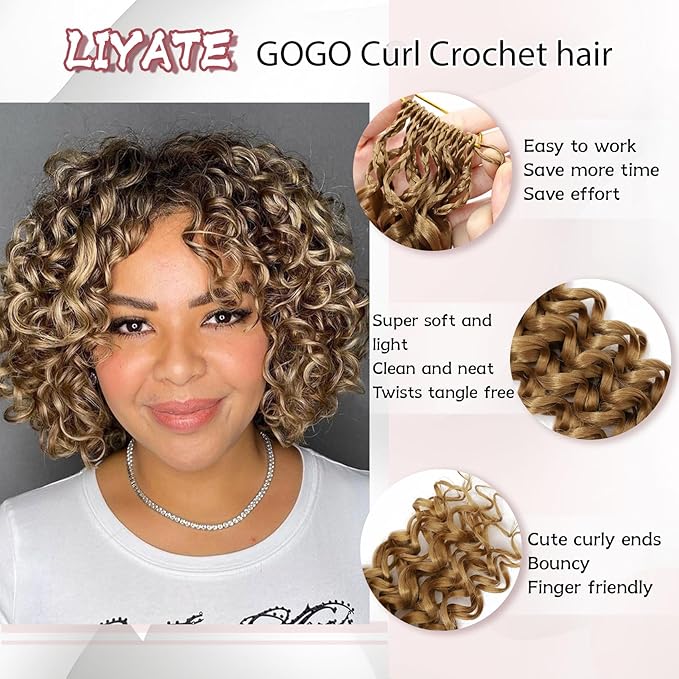 7 Packs Gogo Curl Crochet Hair for Women 10 Inch Pre-Twisted Curly Crochet Hair Deep Ocean Beach Curl Crochet Braids Synthetic Braiding Hair Extensions (10 Inch, 27)