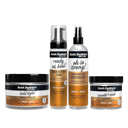 Aunt Jackie's Braid & Twist Collection Biotin & Honey Bundle – Strengthen, Lengthen & Protect Braids, Locs, Twists and Natural Styles (4 Products)