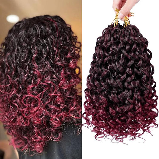 7 Packs GoGo Curl Crochet Hair 10 Inch Red Burgundy Short Curly Crochet Hair for Women Beach Curl Water Wave Deep Twist Crochet Braids Synthetic Braiding Hair Extensions (10 Inch, T1B/BUG)