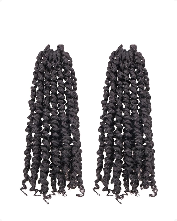 Pre-Twisted Passion Twist Crochet Hair for Black Women Passion Twist Hair Pre Looped Bohemian Braids 10 Inch 2 Packs Natural Black Short Bob Curly Braiding Hair Extensions(10"-2P,1B)
