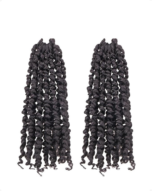 Pre-Twisted Passion Twist Crochet Hair for Black Women Passion Twist Hair Pre Looped Bohemian Braids 10 Inch 2 Packs Natural Black Short Bob Curly Braiding Hair Extensions(10"-2P,1B)