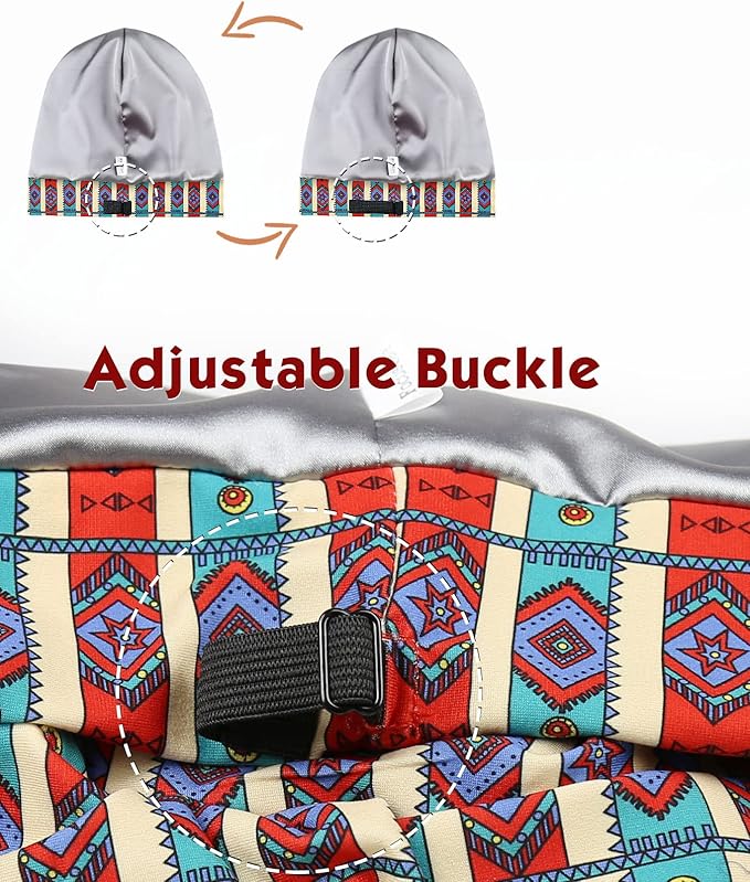 Adjustable Satin Lined Sleep Cap for Dreadlocks Curly Hair Large Head-Stay On Overnight