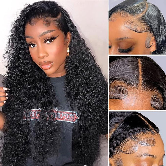 HD Lace Front Wigs Human Hair Water Wave 13x4 Lace Front Wigs Pre Plucked with Baby Hair Deep Wave Glueless Transparent Lace Front Wigs Unprocessed Brazilian Curly Human Hair Wig for Women 30