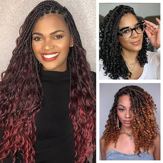 8 Packs Boho Braids Crochet Hair-18 Inch Crochet Box Braids- Bohomian Box Braid Crochet Hair Synthetic Braiding Hair Goddess Box Braids Crochet Hair for Black Women(2#)