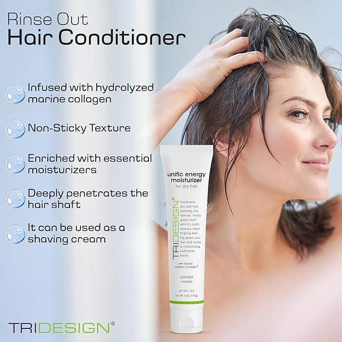 TRIDESIGN Unific Energy Moisturizer Conditioner – Leave In Conditioner for Curly Hair, Anti Frizz Hair Serum & Deep Conditioner for Dry, Damaged Hair – Frizz Control & Hair Care Solution – 6 oz Tube