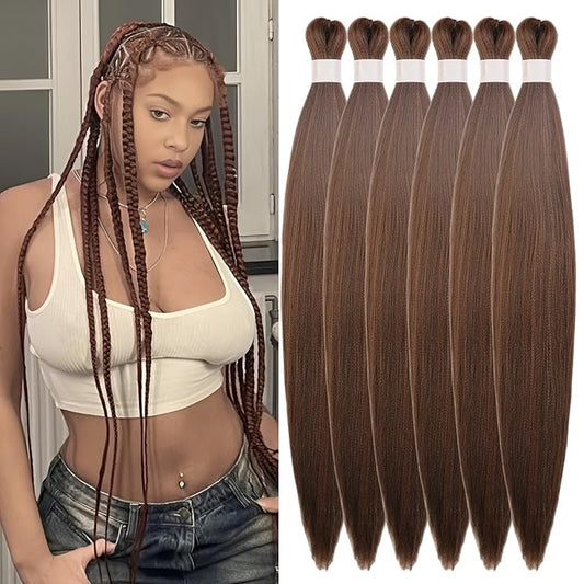 Fawn Brown Braiding Hair Pre stretched Hypoallergenic Synthetic Braiding Hair for Knotless Box Braids Yaki （Packs of 6,26",21 OZ）