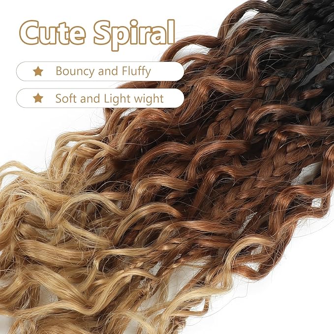 8 Packs Boho Braids Crochet Hair-12 Inch Crochet Box Braids- Bohomian Box Braid Crochet Hair Synthetic Braiding Hair Goddess Box Braids Crochet Hair for Black Women(1B/30/27)