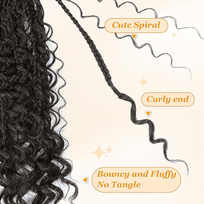 14 Inch Goddess Box Braids Crochet Hair Curly Ends 9 Packs Boho Pre Looped Boho Crochet Box Braids Bohemian Box Braid Crochet Hair For Black Women (14Inch 9Packs,4)