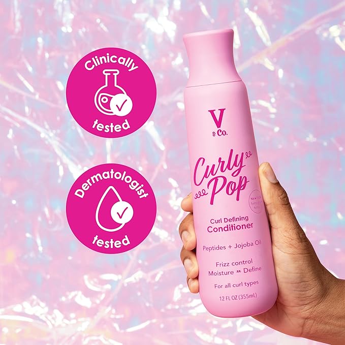 V&Co. Beauty Curly Hair Shampoo & Conditioner Set (12 Oz. Each) with Peptide Technology, Enhances Curl Definition, Sulfate Free Conditioner and Shampoo for Naturally Curly Hair, Gentle, Color Safe