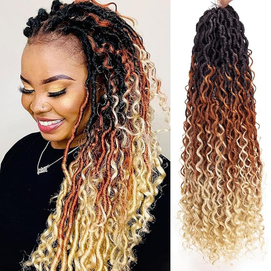 8Packs Goddess Locs Crochet Hair 22Inch Boho Faux Locs,Crochet Locs With Curly Ends River Hippie Locs Bohemian Locs Crochet Hair(1B/30/613, 22inch(Pack of 8))