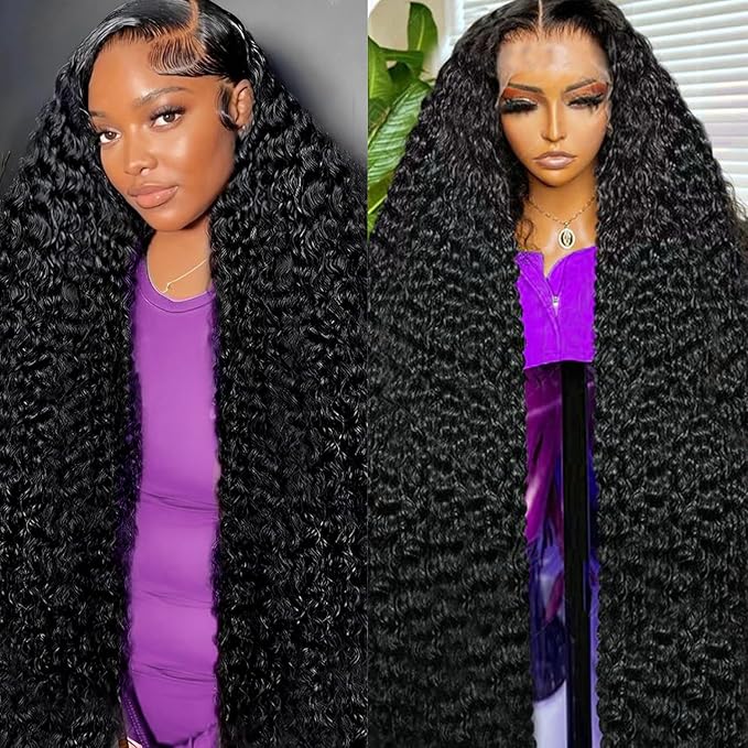 Deep Wave Lace Front Wigs Human Hair 13x6 HD Transparent Lace Front Wigs Human Hair 200% Density Deep Curly Human Hair Wig Pre Plucked Deep Wave Frontal Wigs Natural Color 28 Inch